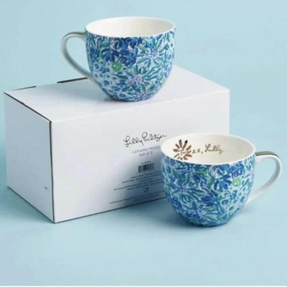 Lilly Pulitzer Mugs Set of 2 - Blue Floral